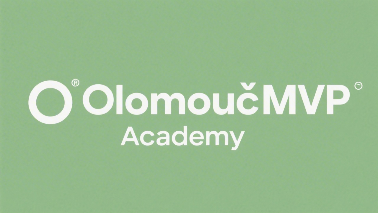 Simple clean logo showing the name OlomoucMVP Academy in a bold sans serif wordmark with a small geometric dot, minimal and easy to recognize